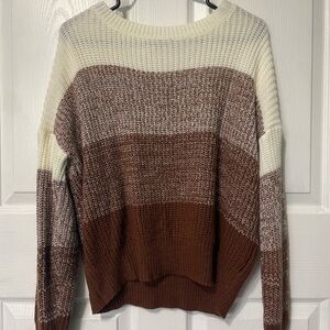 SHEIN Women's Striped Sweater - Cream and Brown